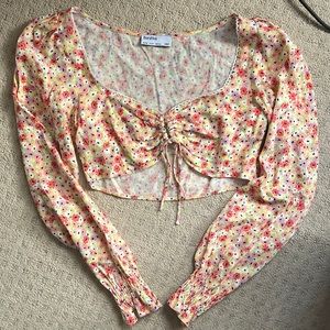 Bershka Floral Long Sleeved Crop Top